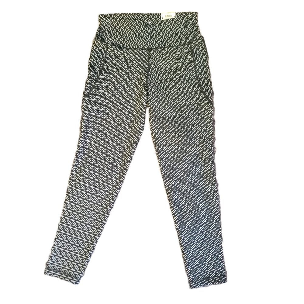 NWT IDEOLOGY Black with Line Designs 7/8 Length High Rise Legging Size Medium